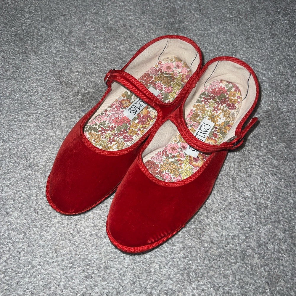 Cayumas Women's Red Velvet Mary Jane Shoes Size 39